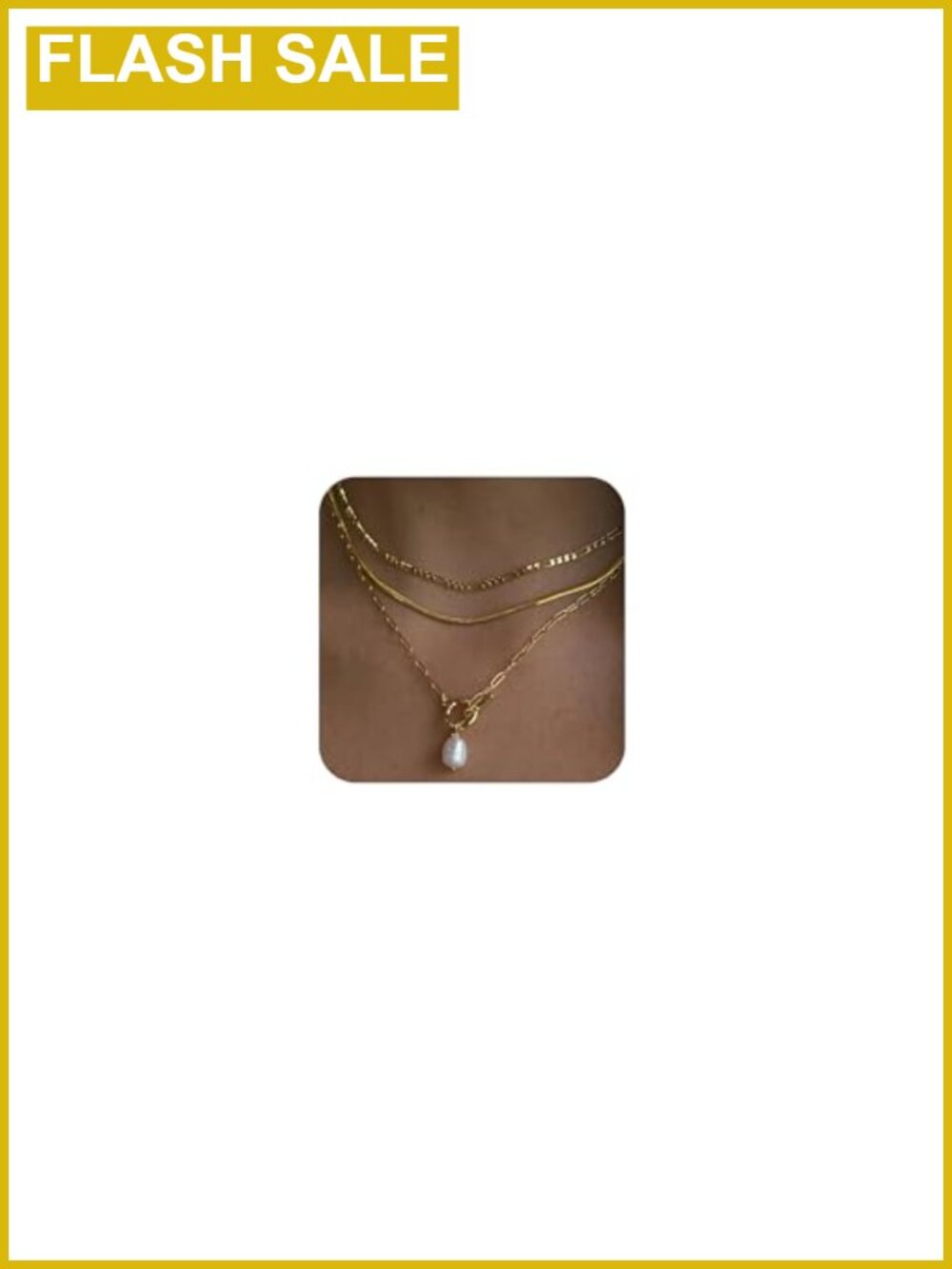 14K Gold Plated Layered Pearl Pendant Necklace Set Stackable Toggle Chain
